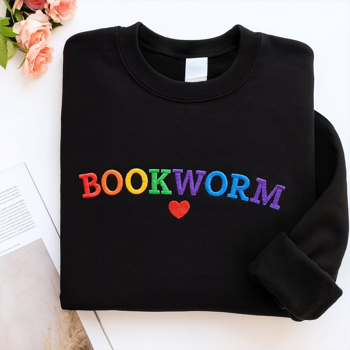 Rainbow Book Lover Custom Embroidered Hoodie - Personalized Reading Gift