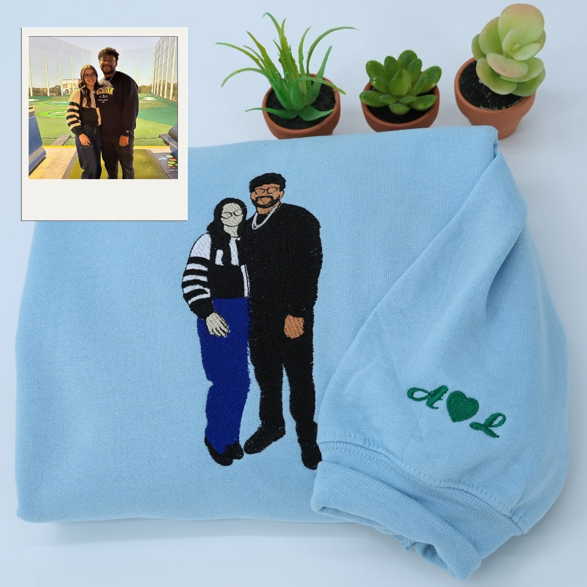 Custom Embroidered Photo Hoodie - Personalized Couple Matching Gift for Dating