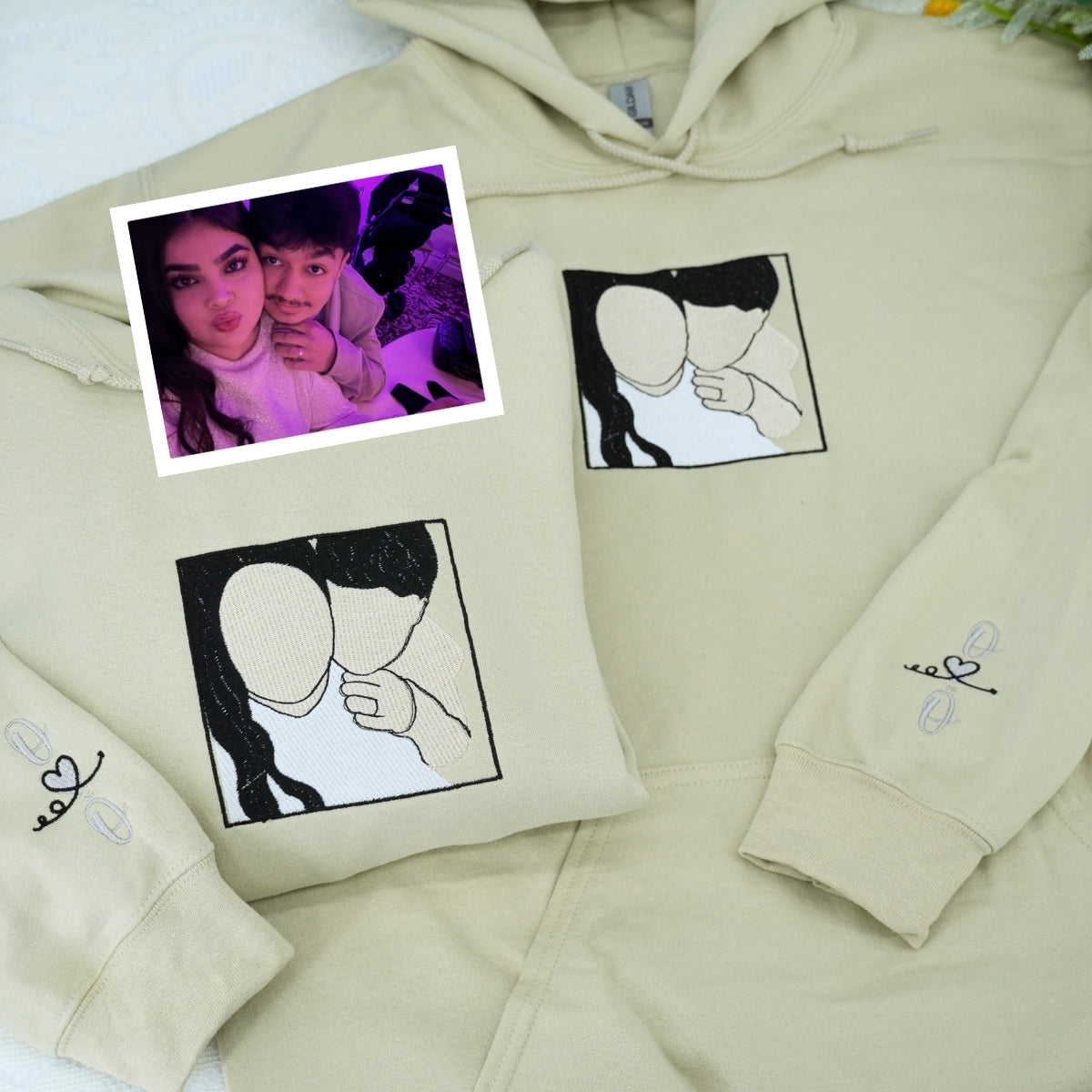 Custom Embroidered Photo Hoodie - Personalized Couple Matching Gift for Dating