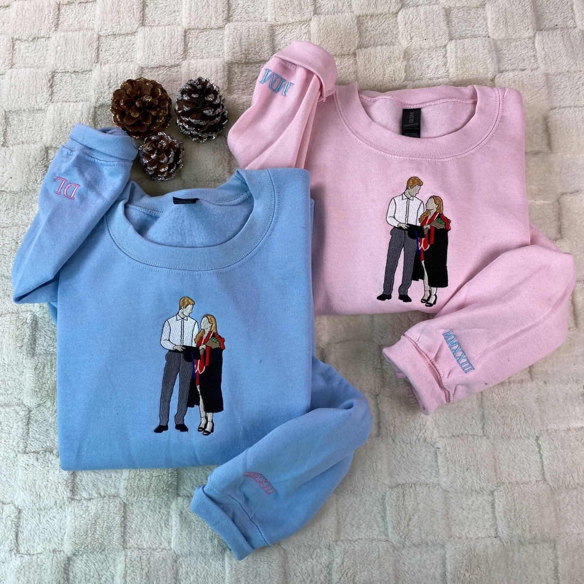 Custom Embroidered Photo Hoodie - Personalized Couple Matching Gift for Dating