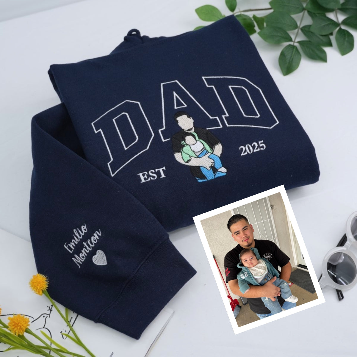 New Dad Custom Embroidered Hoodie - Personalized Baby Name - Father's Day Gift