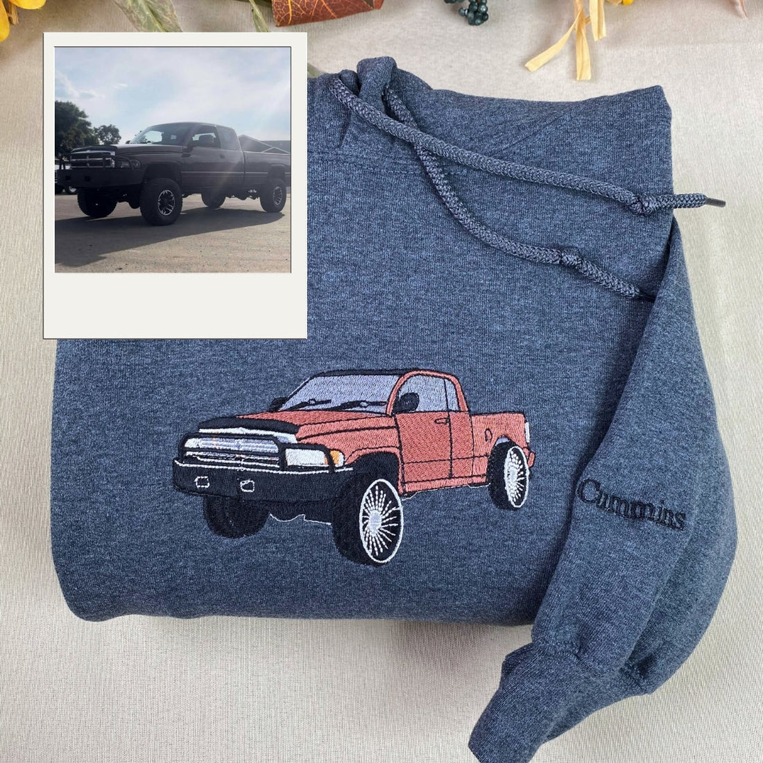 Vehicle Portrait Custom Embroidered Hoodie - Personalized Automotive Gift for Car Lover