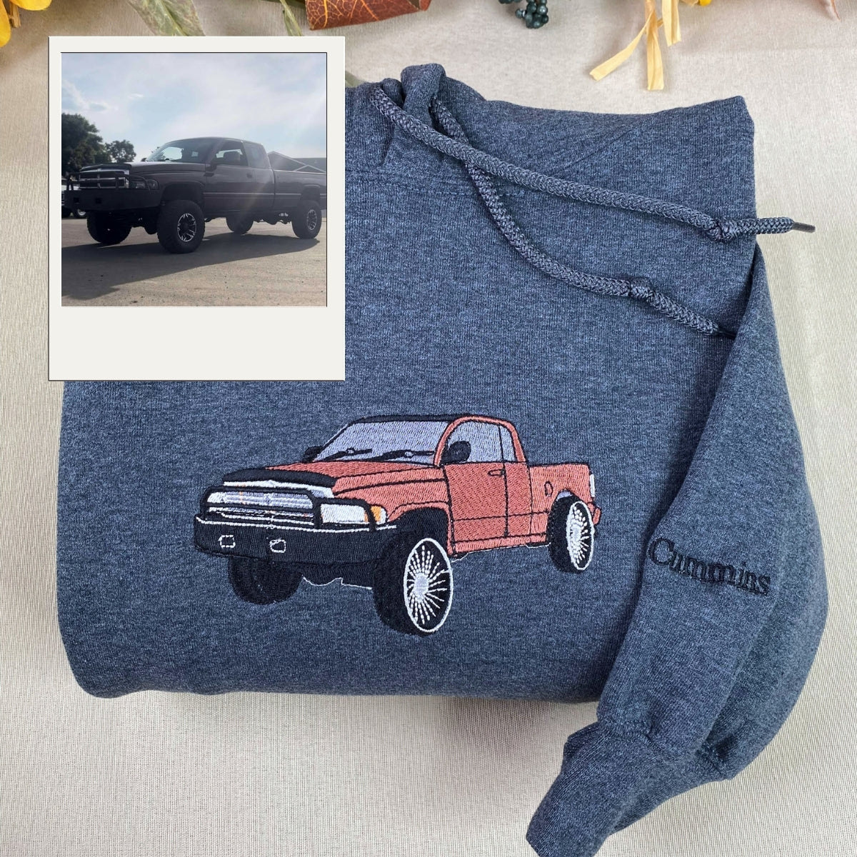 Vehicle Portrait Custom Embroidered Hoodie - Personalized Automotive Gift for Car Lover