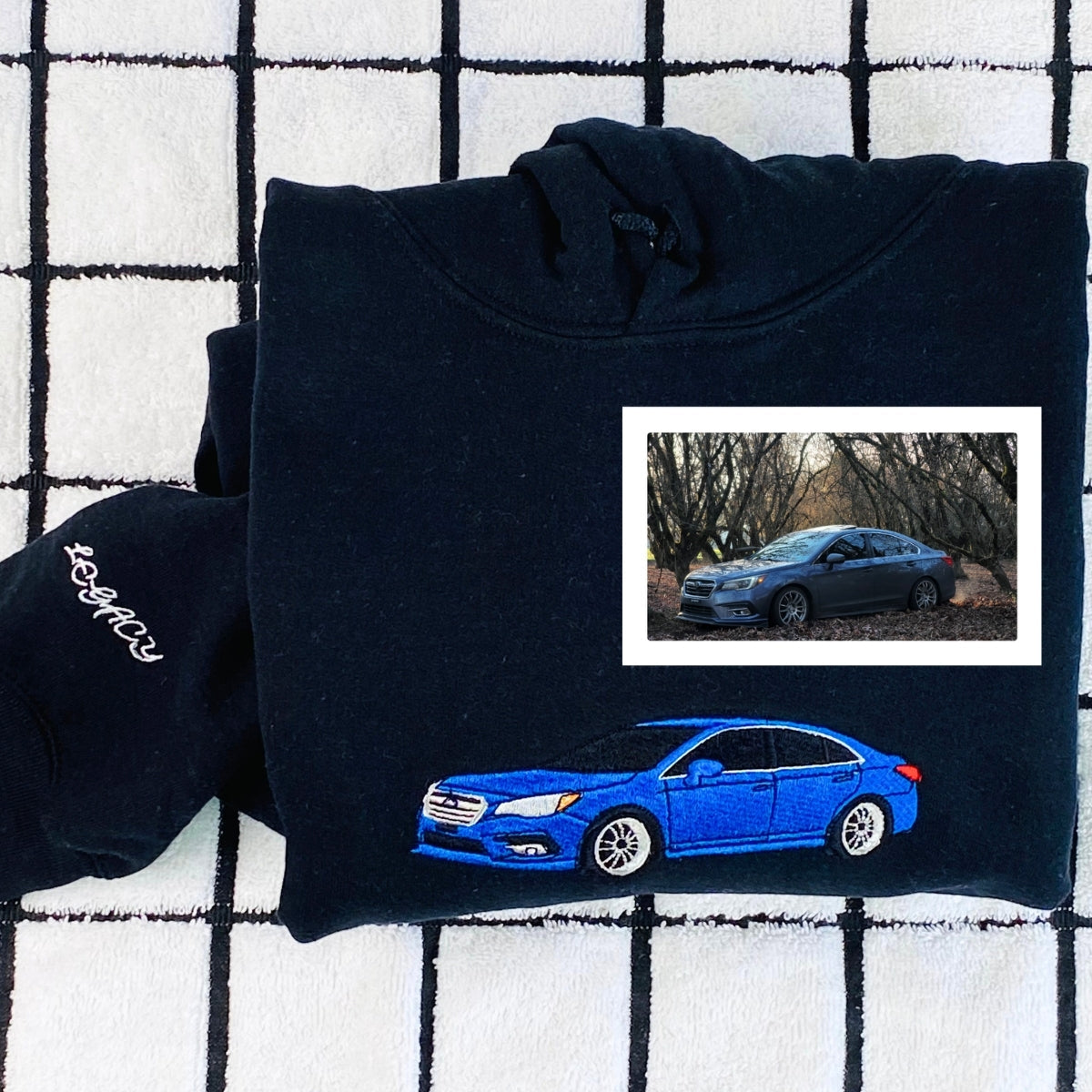 Vehicle Portrait Custom Embroidered Hoodie - Personalized Automotive Gift for Car Lover