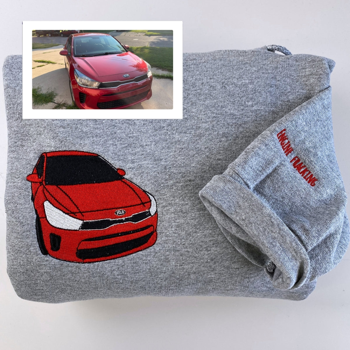 Vehicle Portrait Custom Embroidered Hoodie - Personalized Automotive Gift for Car Lover