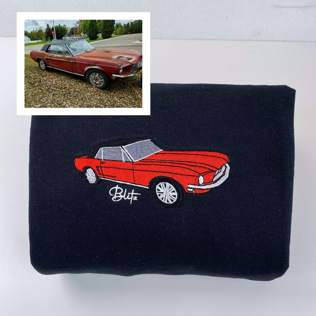 Vehicle Portrait Custom Embroidered Hoodie - Personalized Automotive Gift for Car Lover