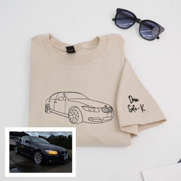 Minimalist Car Outline Custom Embroidered T-Shirt - Perfect Car Lover Gift