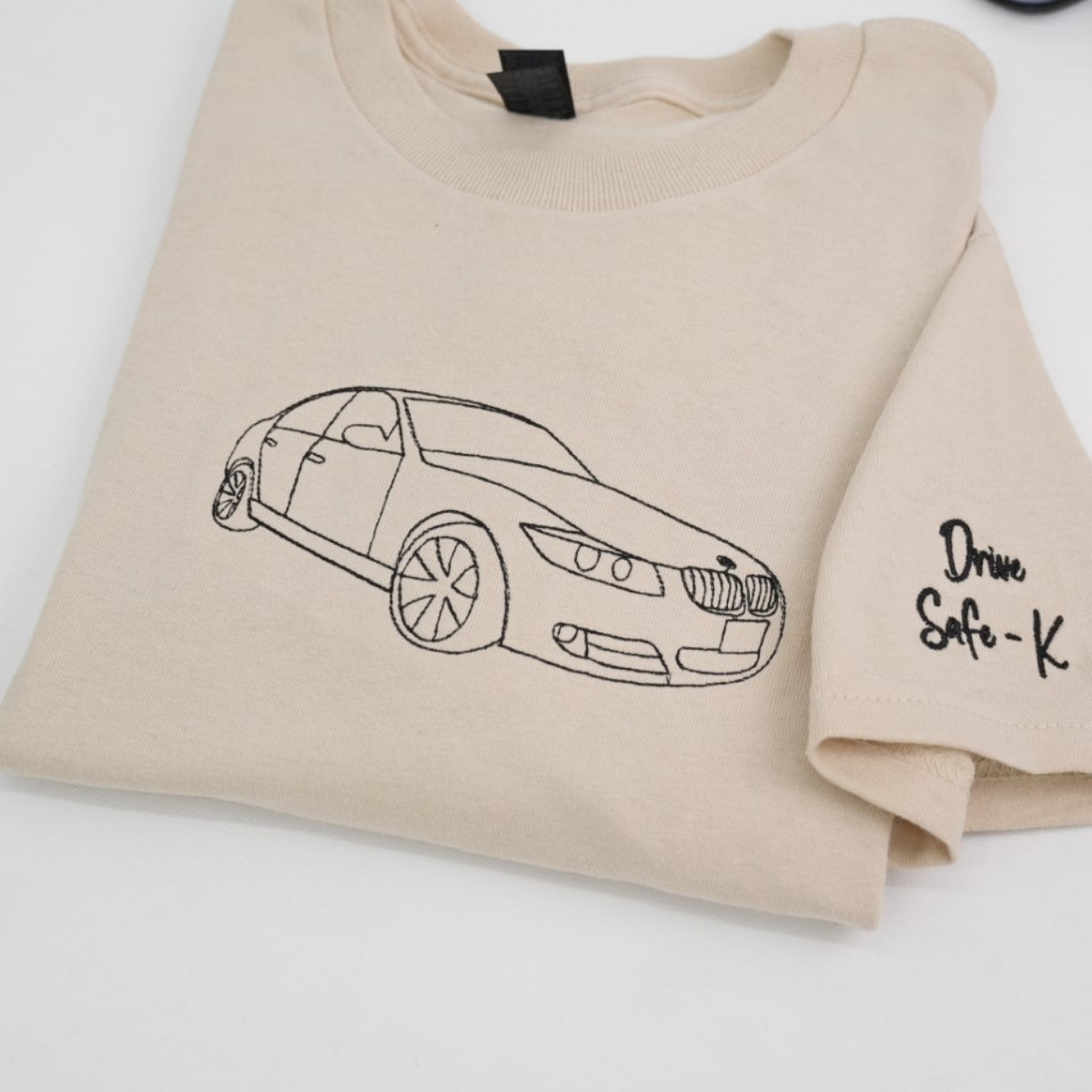 Minimalist Car Outline Custom Embroidered T-Shirt - Perfect Car Lover Gift