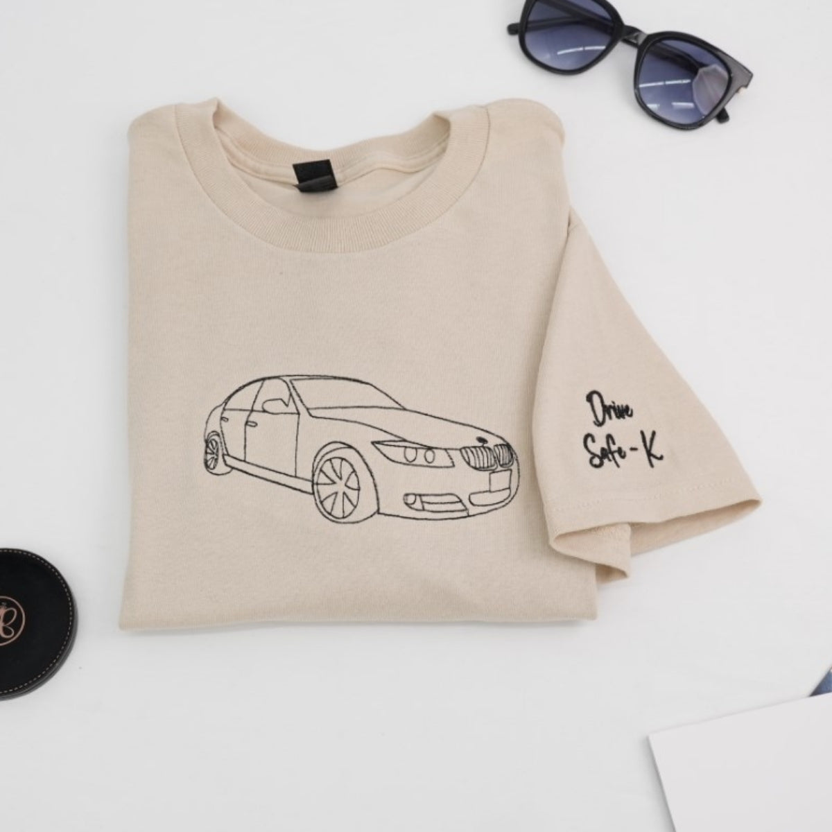 Minimalist Car Outline Custom Embroidered T-Shirt - Perfect Car Lover Gift