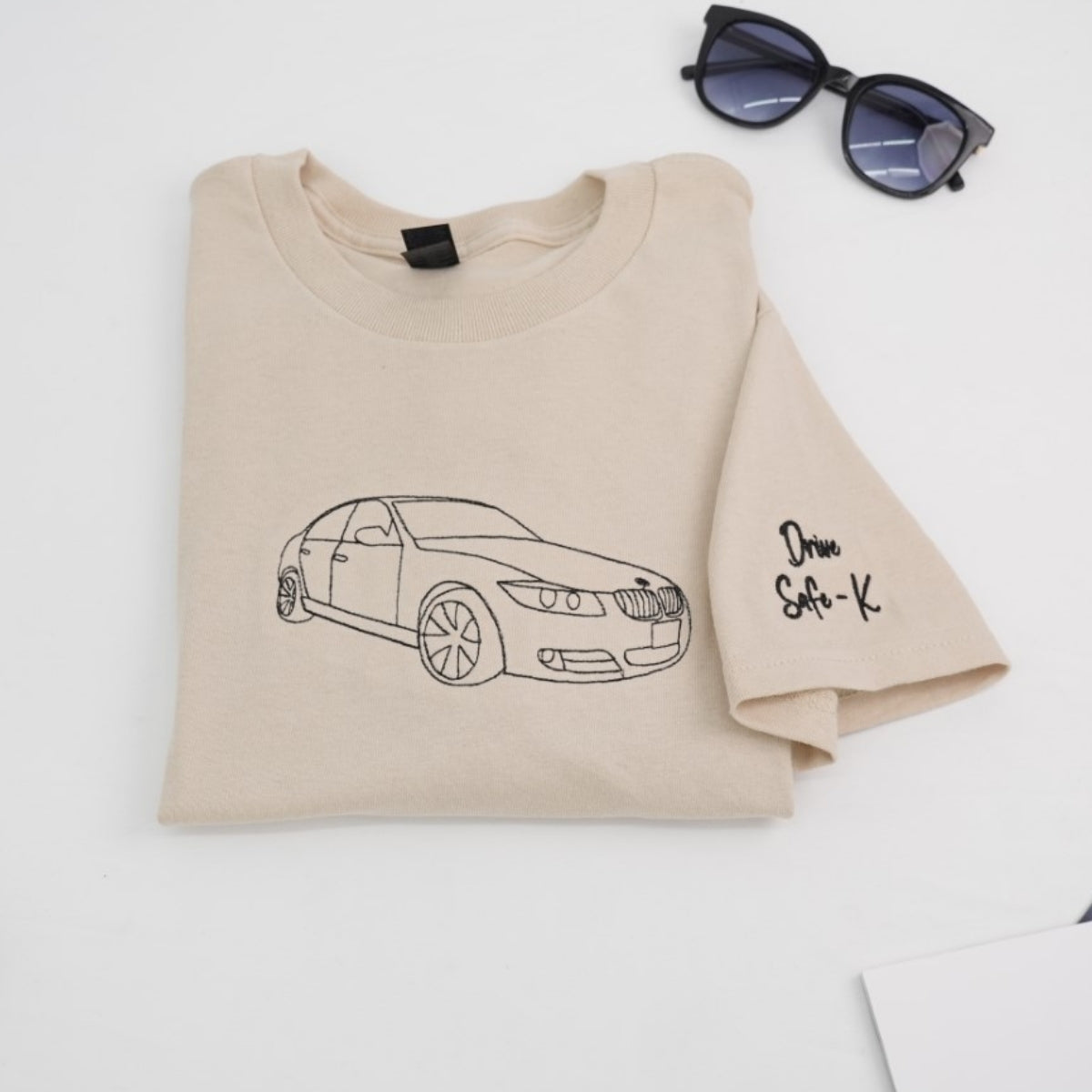 Minimalist Car Outline Custom Embroidered T-Shirt - Perfect Car Lover Gift