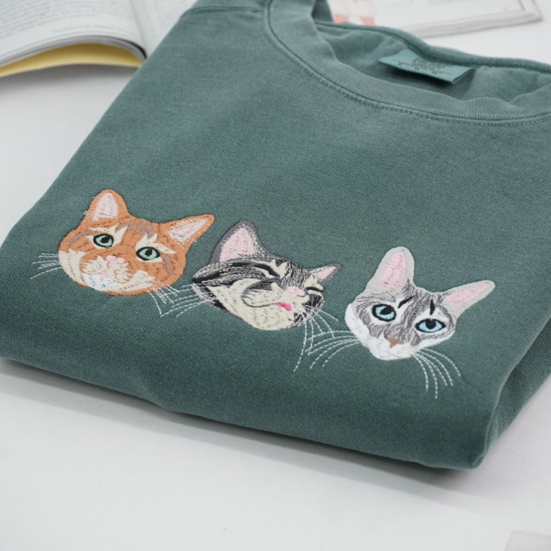 Cat Face Custom Embroidered Hoodie - Personalized Cat Lover Gift for Cat MomDad