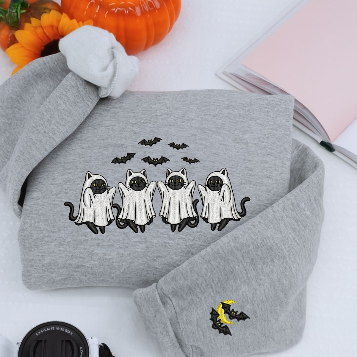 Cat Ghost Custom Embroidered Hoodie - Halloween Gift for Cat Mom Pet Lover