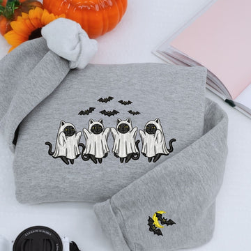 Cat Ghost Custom Embroidered Hoodie - Halloween Gift for Cat Mom Pet Lover