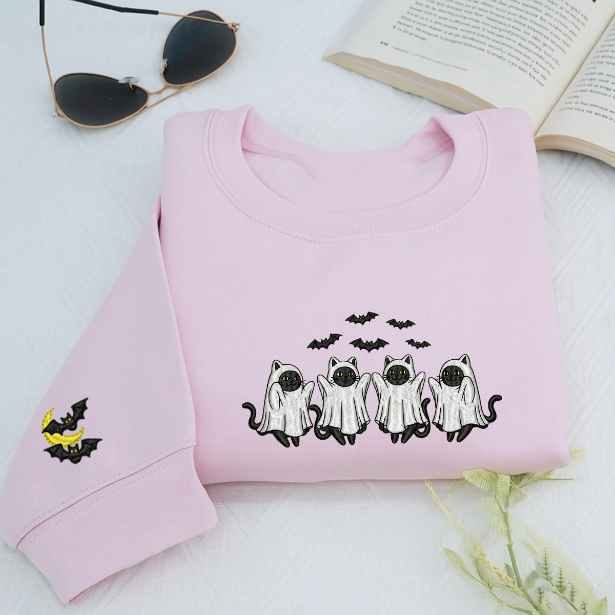 Cat Ghost Custom Embroidered Hoodie - Halloween Gift for Cat Mom Pet Lover