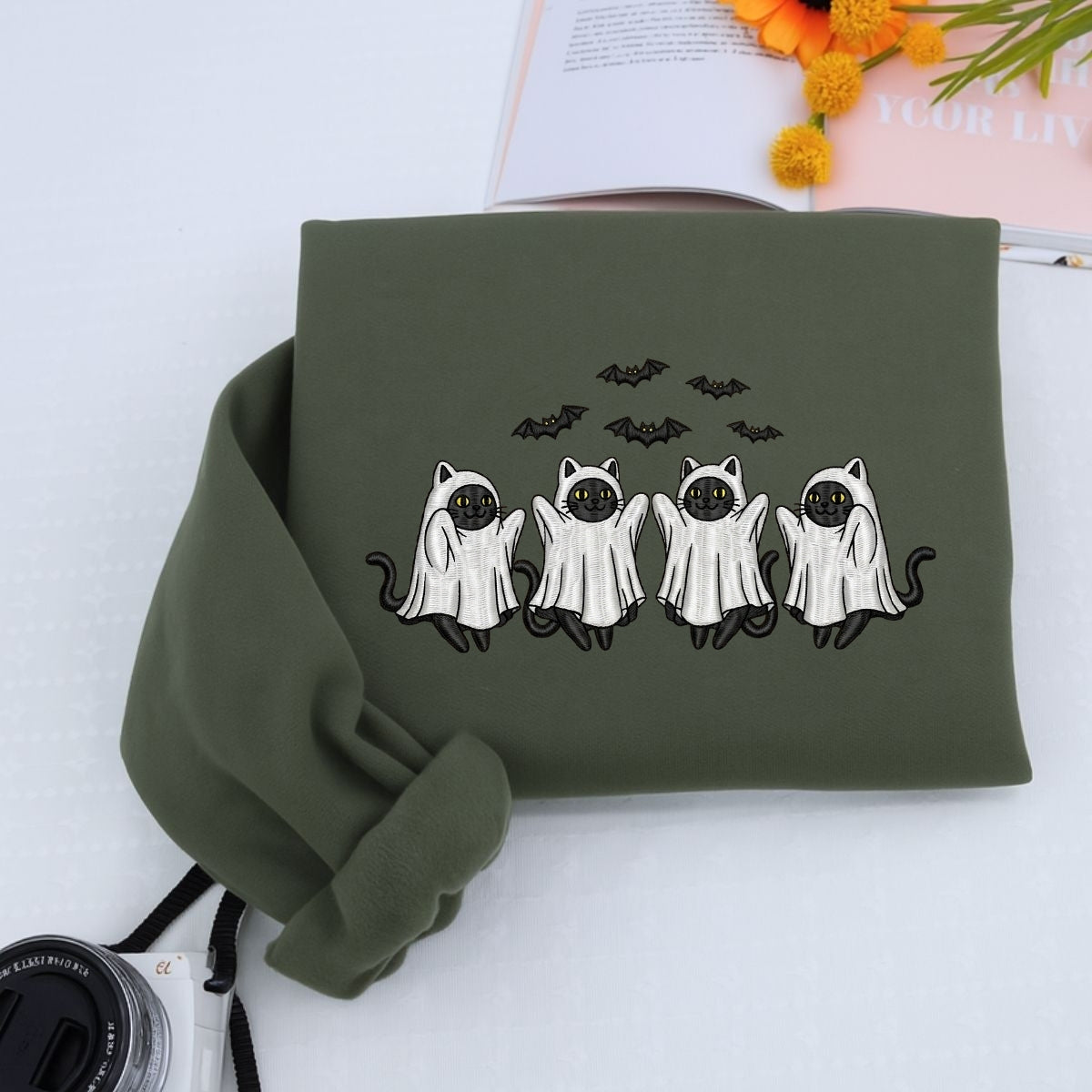 Cat Ghost Custom Embroidered Hoodie - Halloween Gift for Cat Mom Pet Lover
