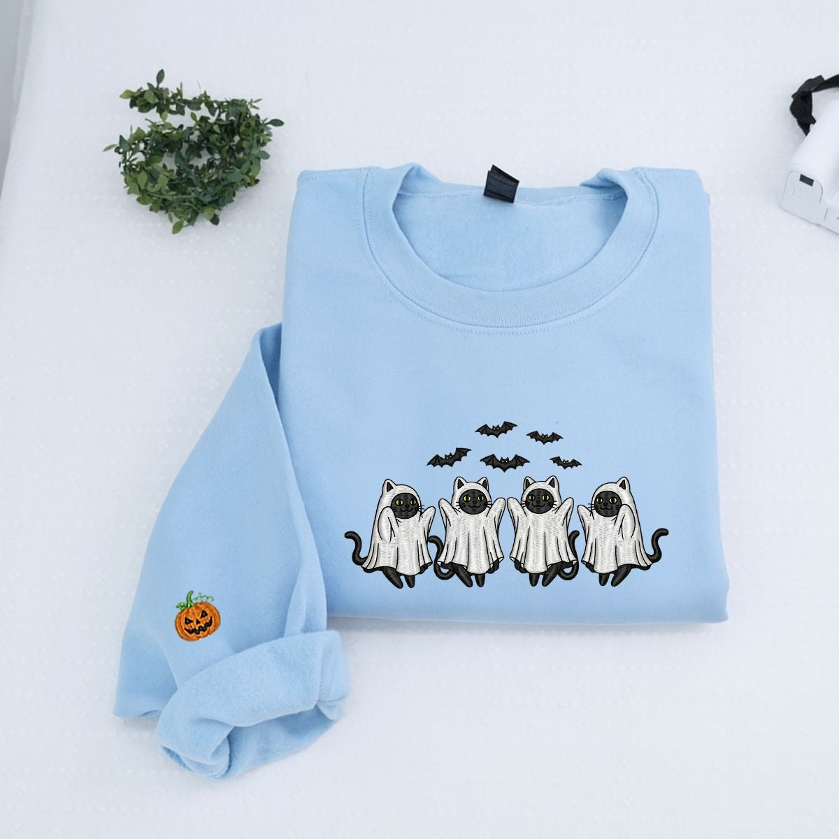 Cat Ghost Custom Embroidered Hoodie - Halloween Gift for Cat Mom Pet Lover