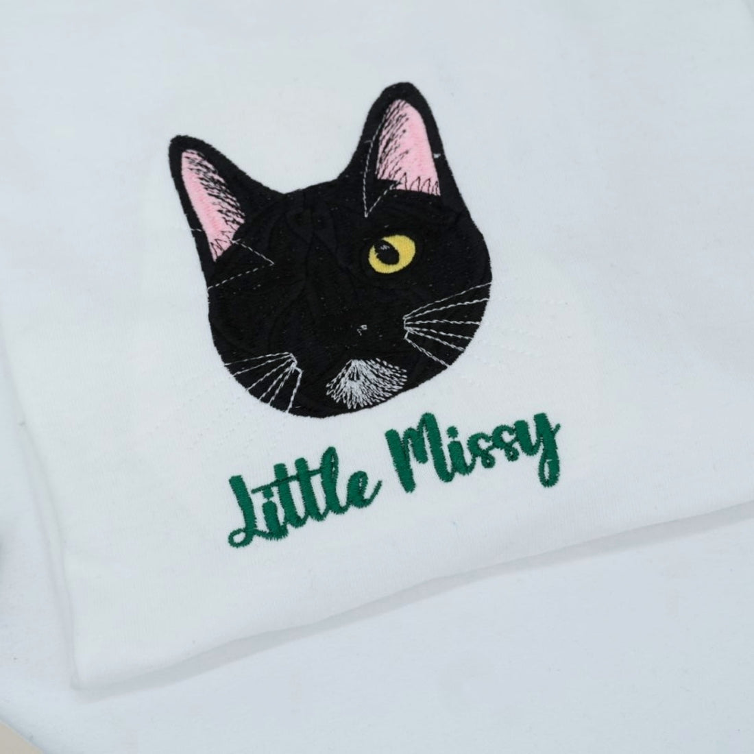 Cute Black Cat Custom Embroidered T-Shirt - Personalized Cat Lover Gift