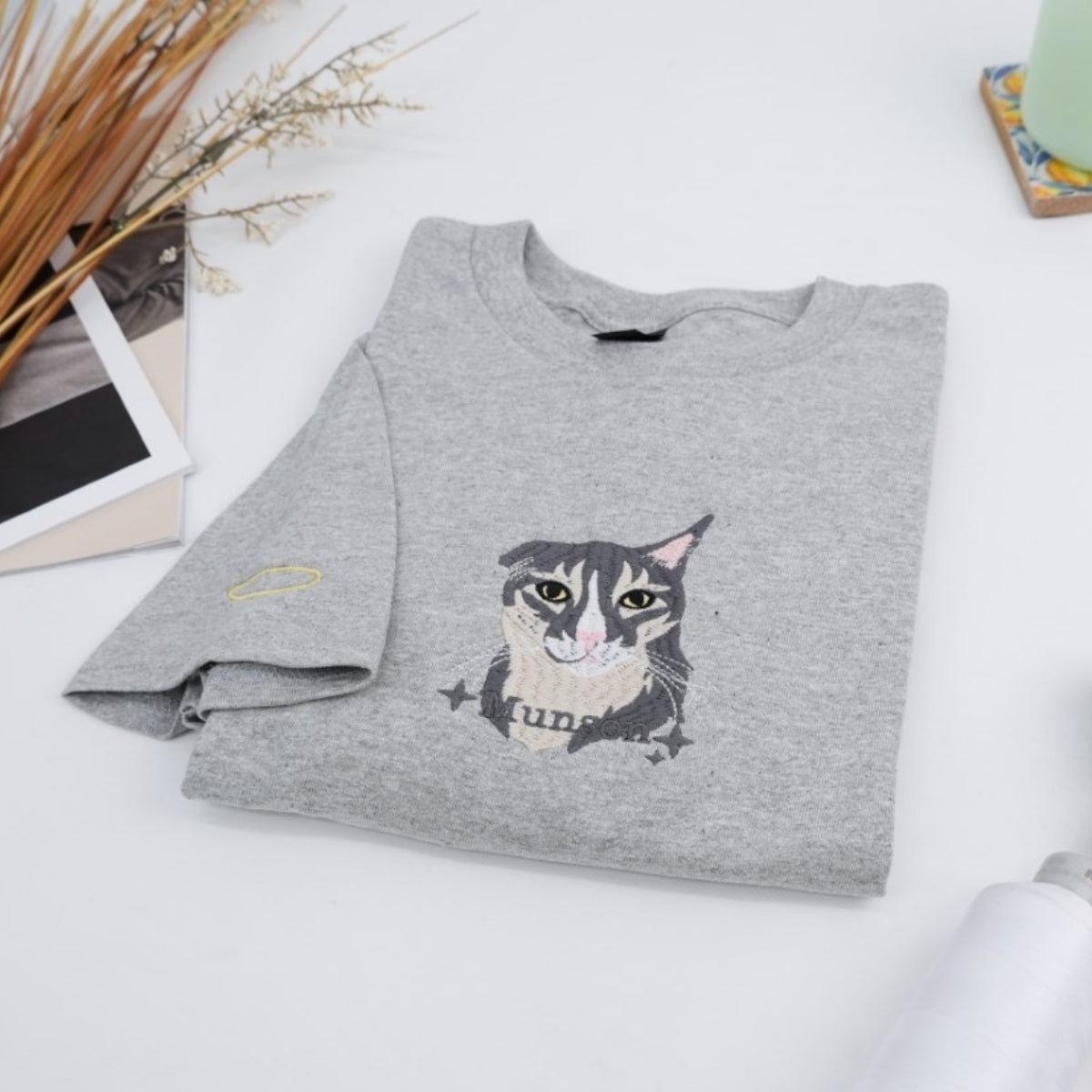 Pet Angel Custom Embroidered T-Shirt - Cat Memorial Rainbow Bridge Gift