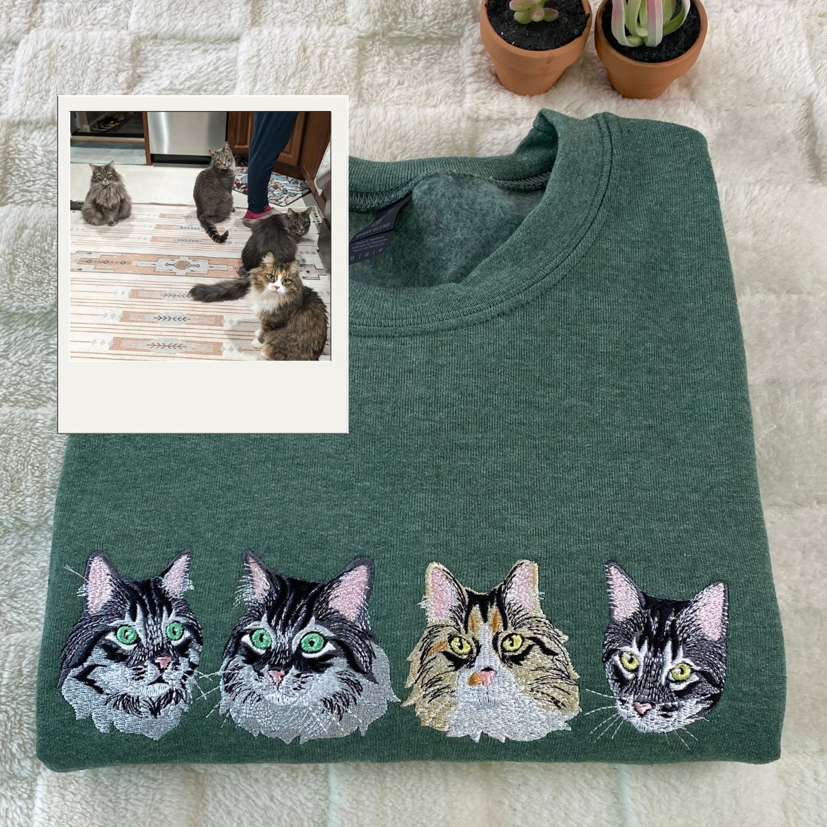 Pet Portrait Custom Embroidered Hoodie - Cat Memorial Tribute Gift