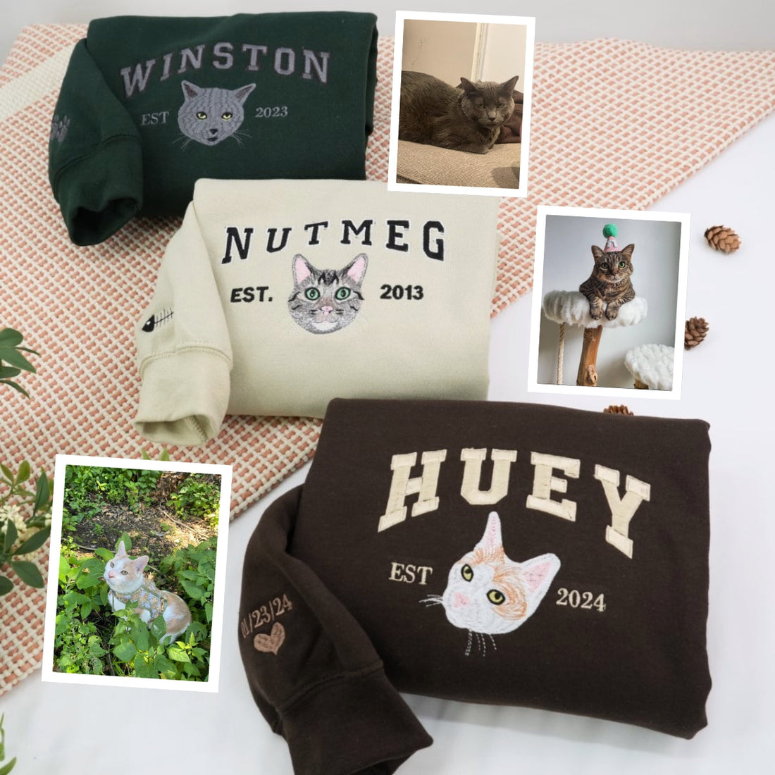 Multi Cat Face Custom Embroidered Hoodie - Personalized Cat Mom Gift