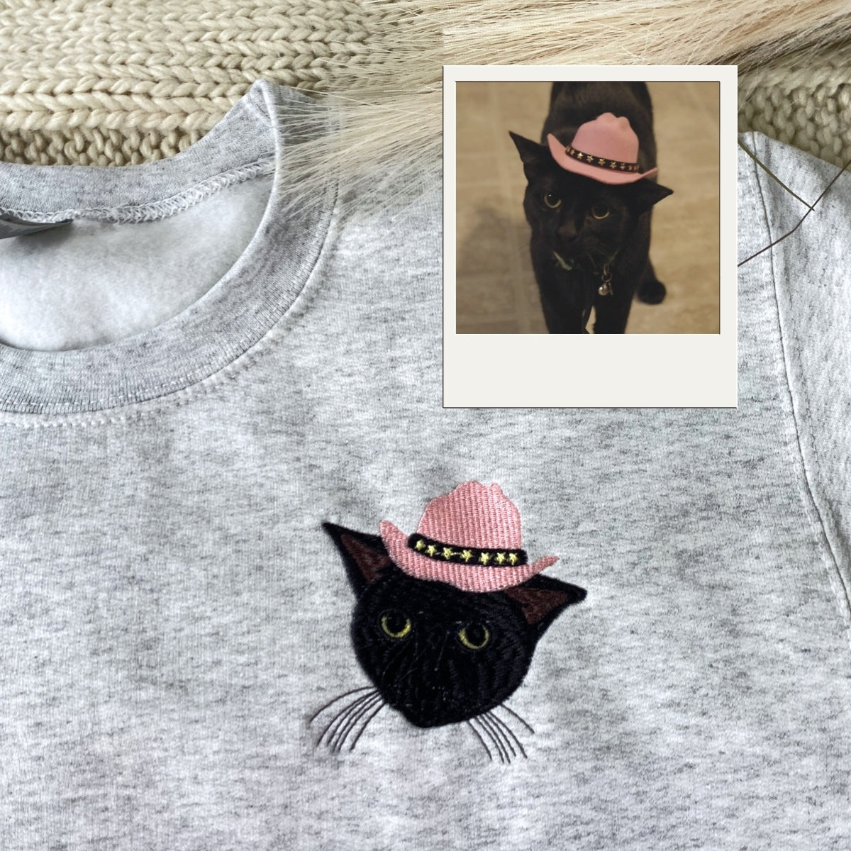 Pet Portrait Custom Embroidered Hoodie - Personalized Cat MomDad Gift