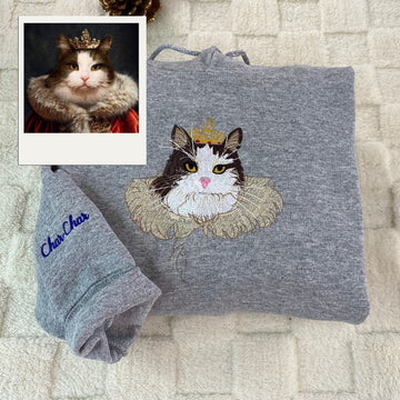 Cat Portrait Custom Embroidered Hoodie - Personalized Proud Cat Mama Gift