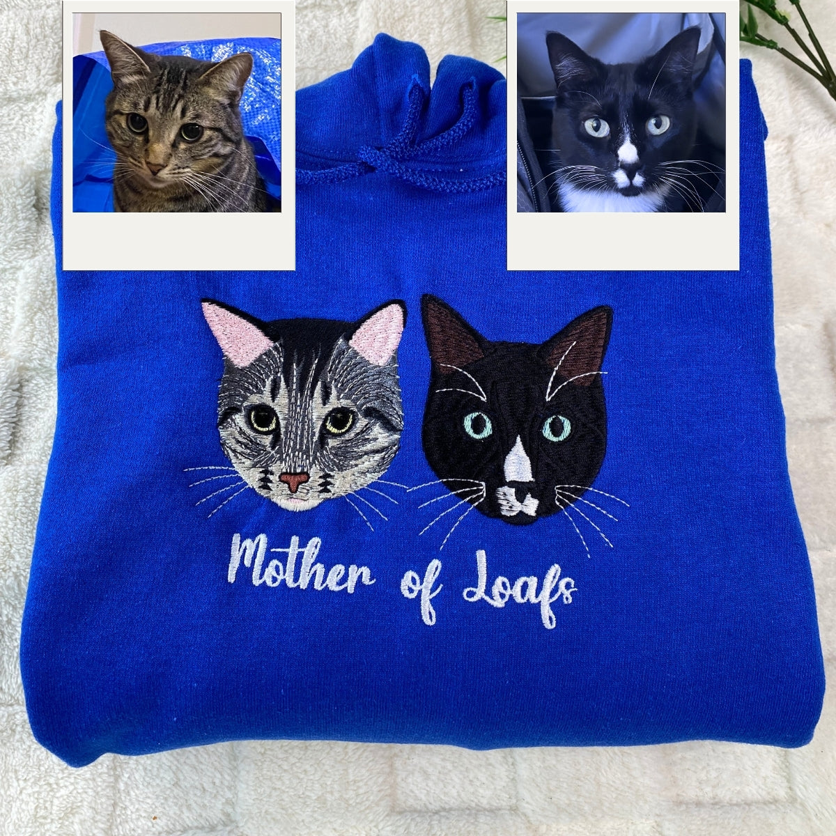 Cat Portrait Custom Embroidered Hoodie - Personalized Proud Cat Mama Gift