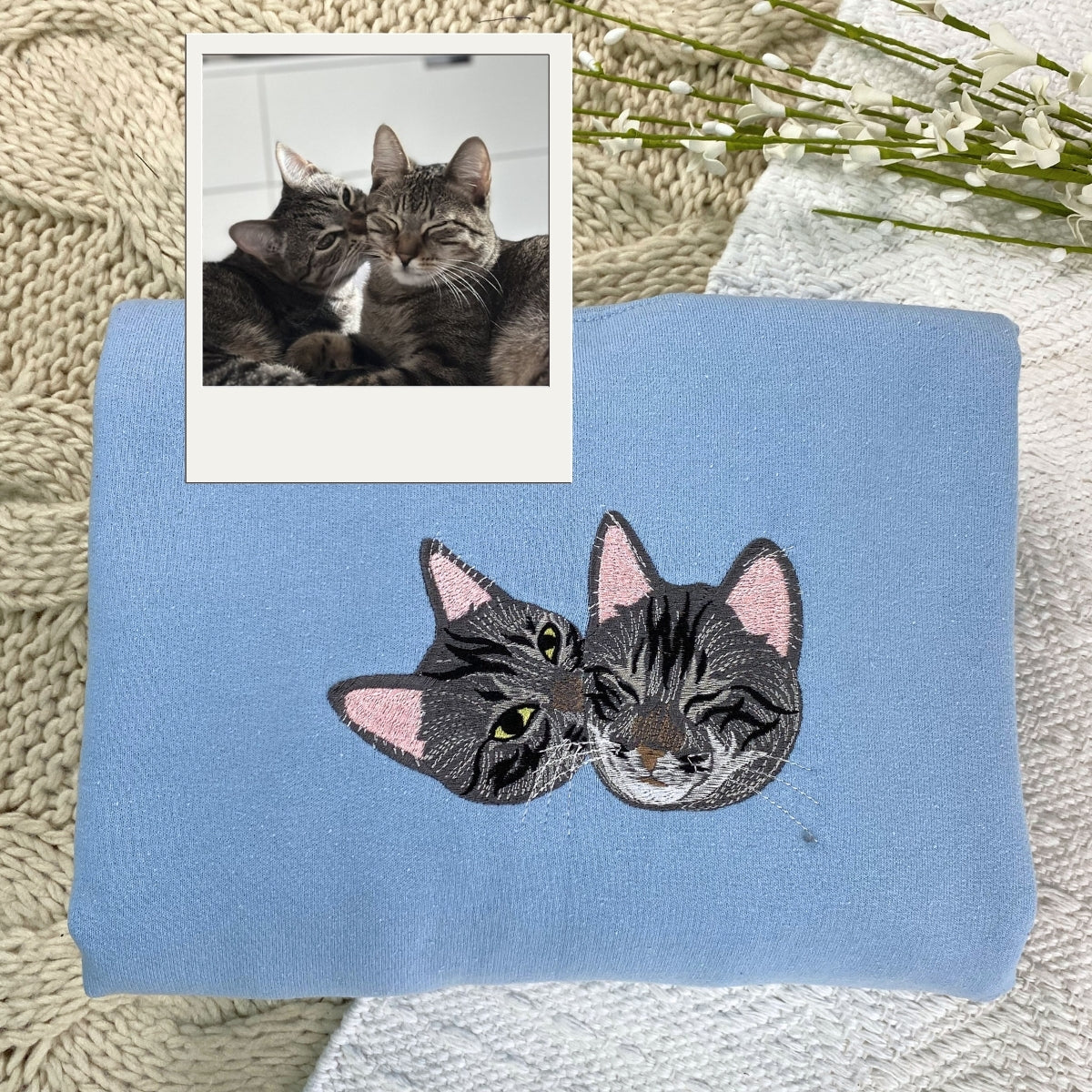 Cat Portrait Custom Embroidered Hoodie - Personalized Proud Cat Mama Gift