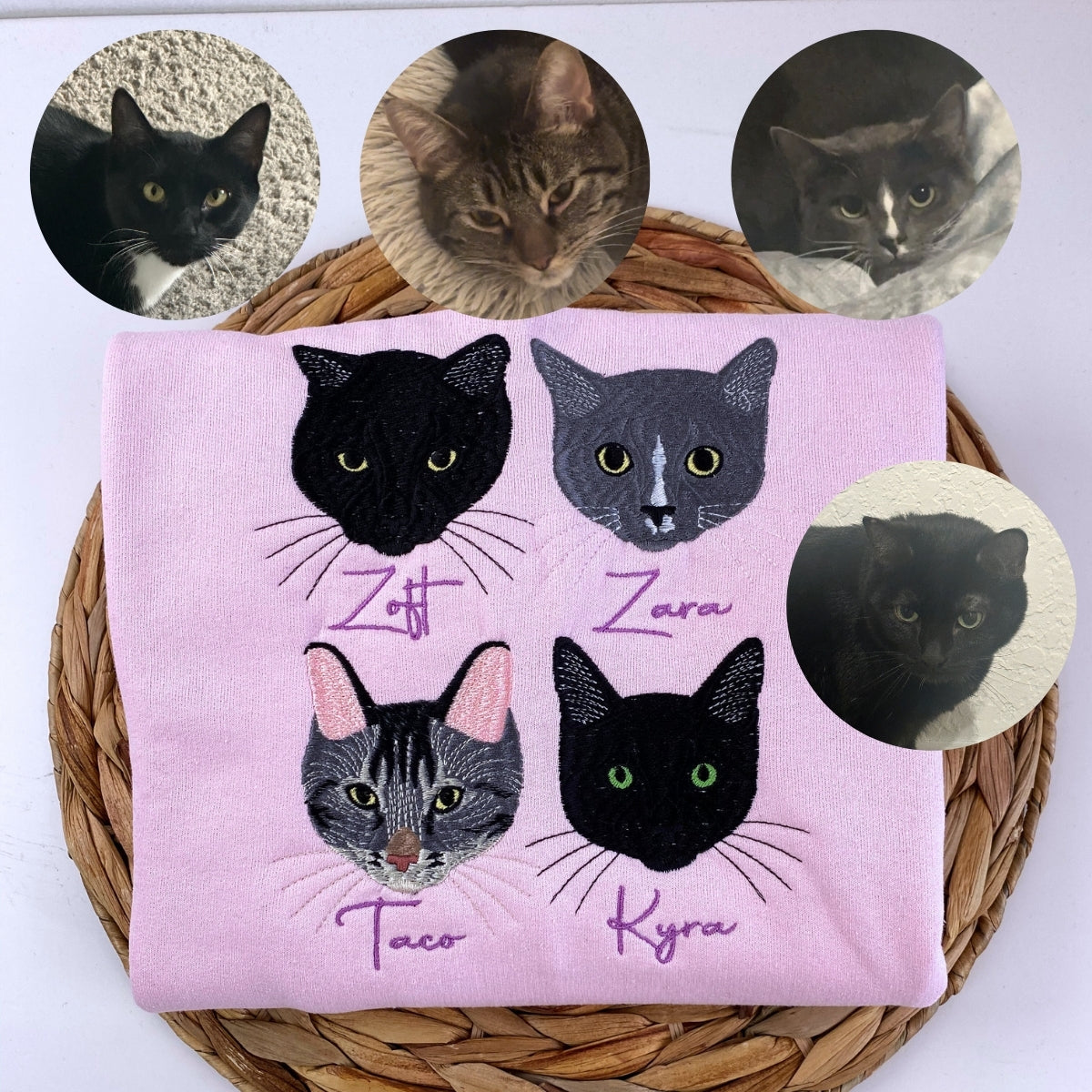 Cat Portrait Custom Embroidered Hoodie - Personalized Proud Cat Mama Gift