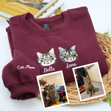 Cat Names Custom Embroidered Sweatshirt - Personalized Cat Mom Crewneck