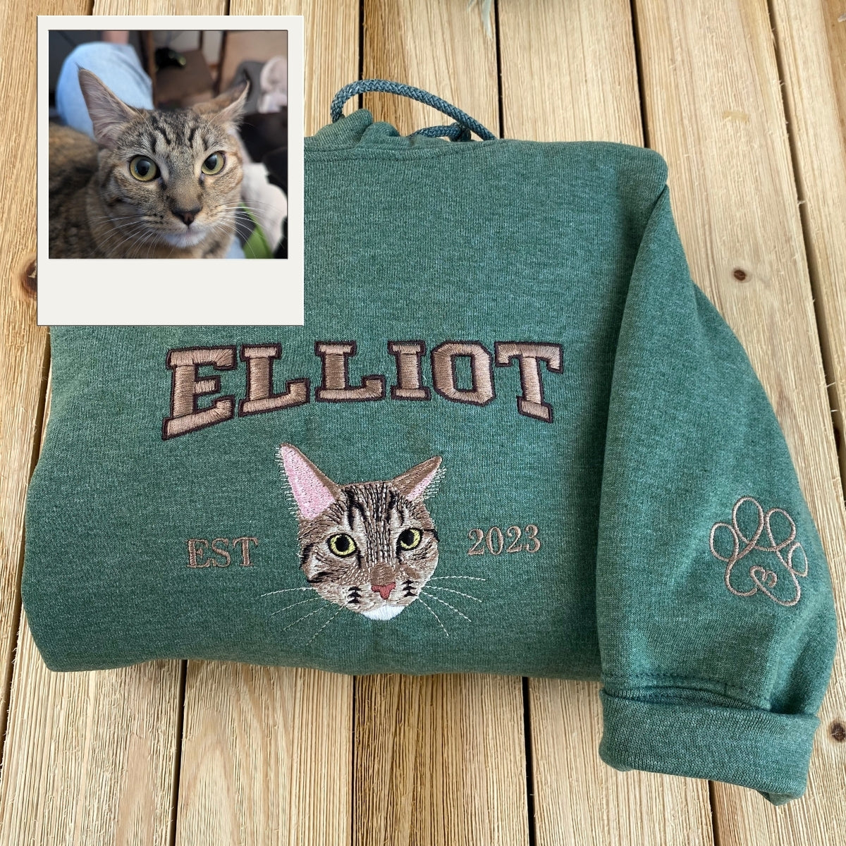 Cat Name Custom Embroidered Hoodie - Personalized Varsity Style Pet Sweatshirt