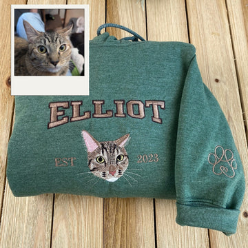 Cat Name Custom Embroidered Hoodie - Personalized Varsity Style Pet Sweatshirt