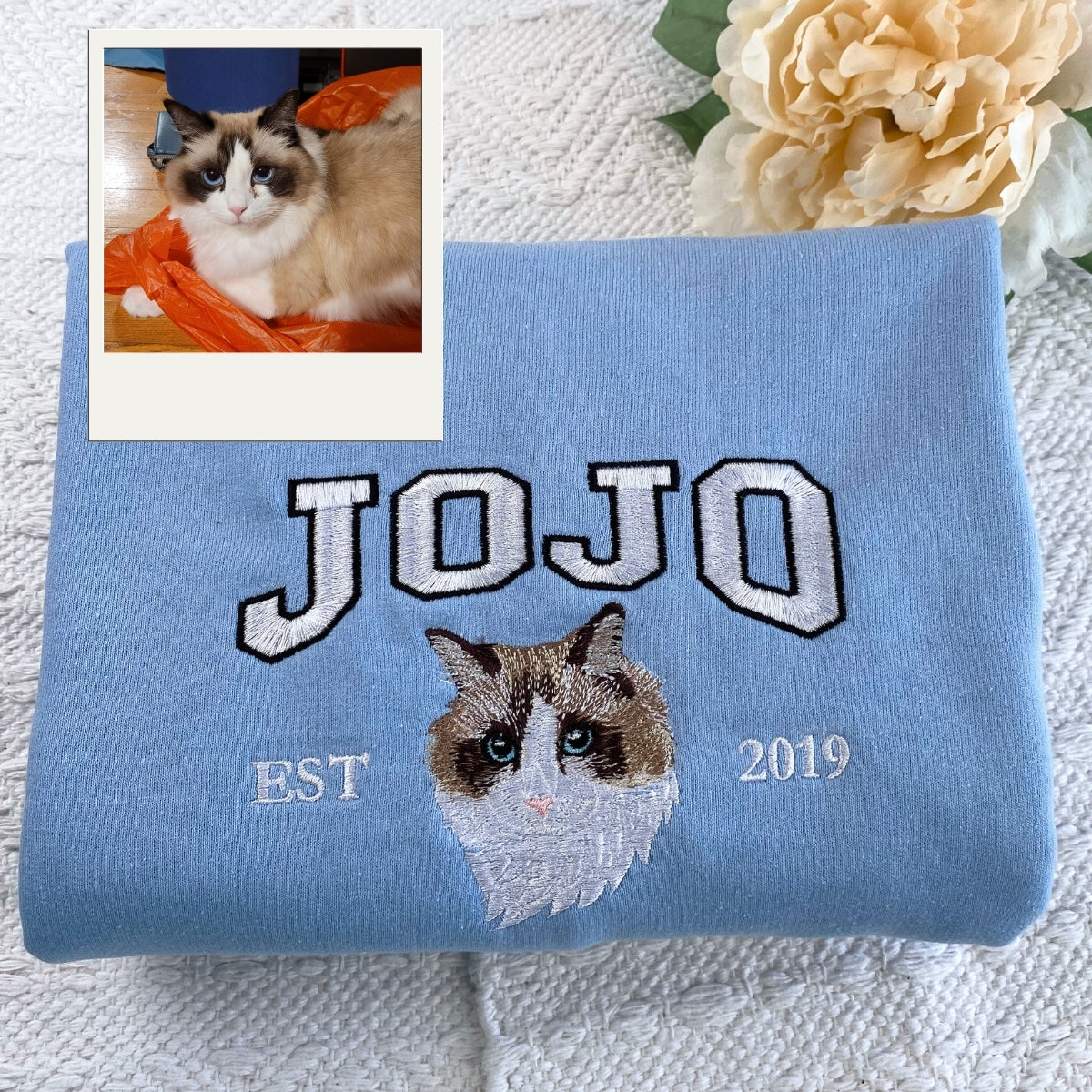 Cat Name Custom Embroidered Hoodie - Personalized Varsity Style Pet Sweatshirt
