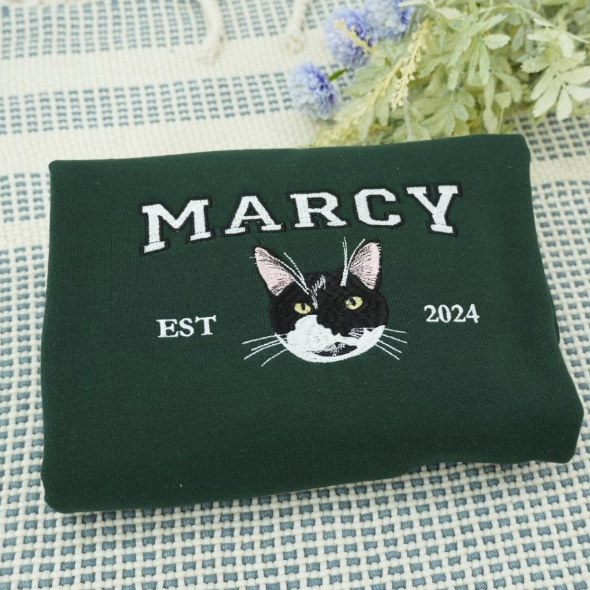 Pet Face Custom Embroidered Hoodie - Personalized Varsity Cat Parent Gift