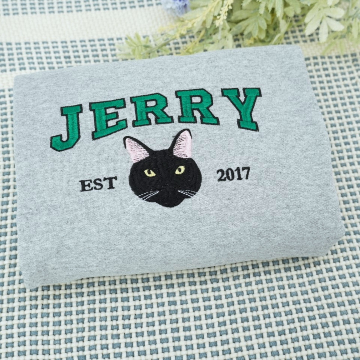 Pet Face Custom Embroidered Hoodie - Personalized Varsity Cat Parent Gift