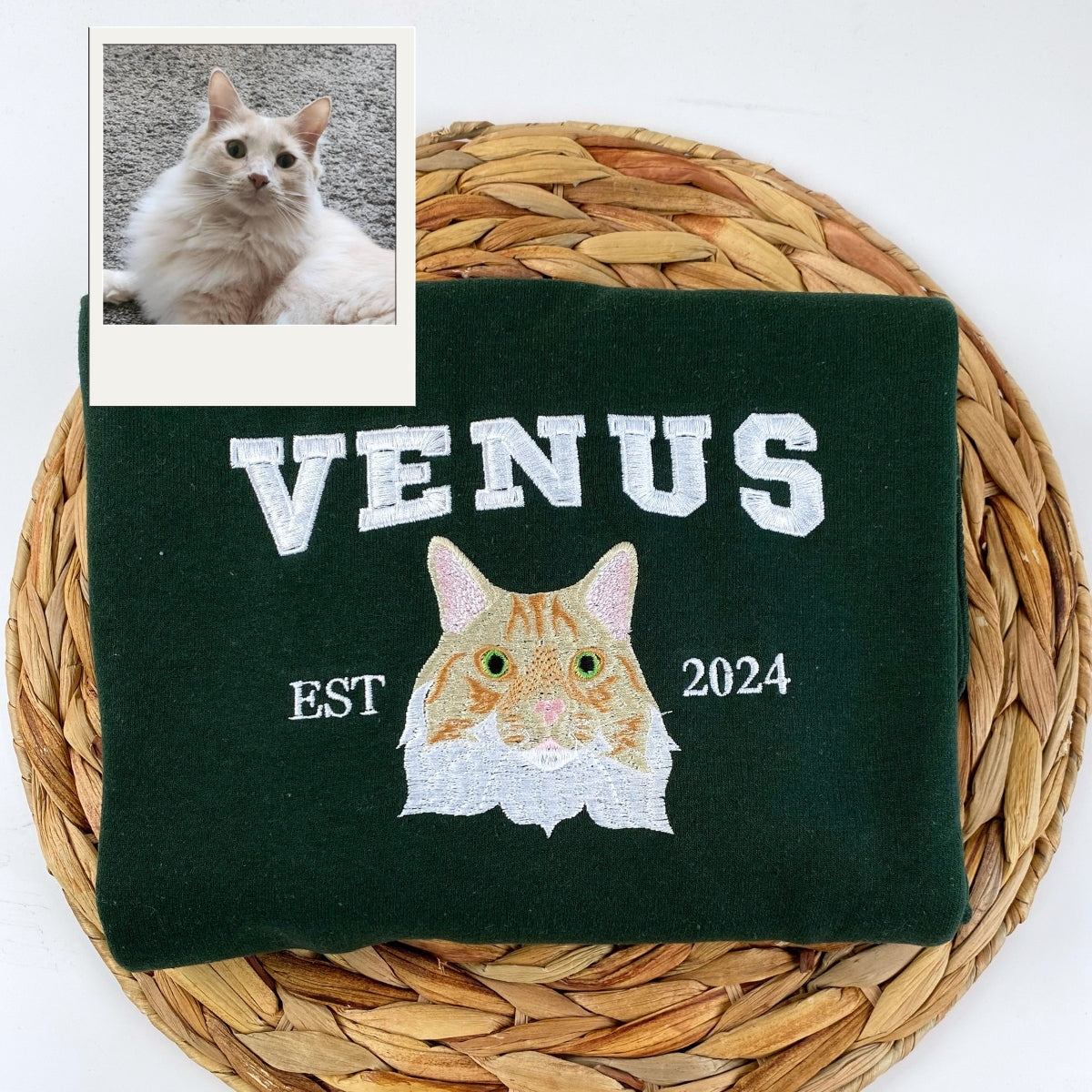 Pet Portrait Custom Embroidered Hoodie - Personalized Varsity Cat Team Apparel