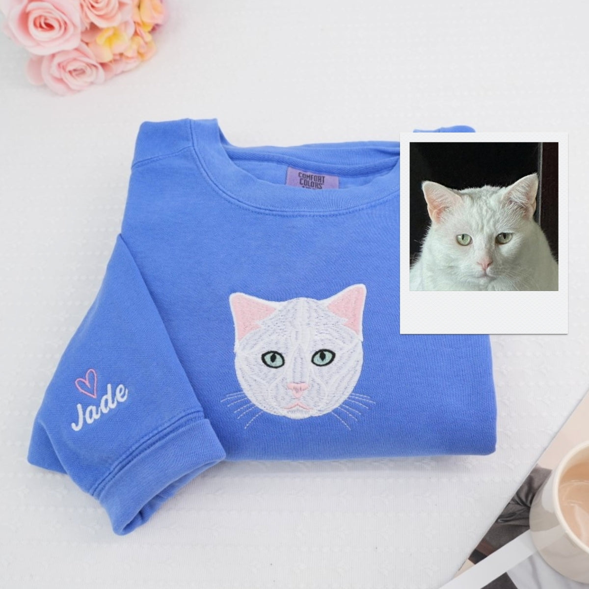 Cat Lover Custom Hoodies - Personalized Cat Face Embroidered Sweatshirts - Custom Pet Name Gift for Cat Mom Dad