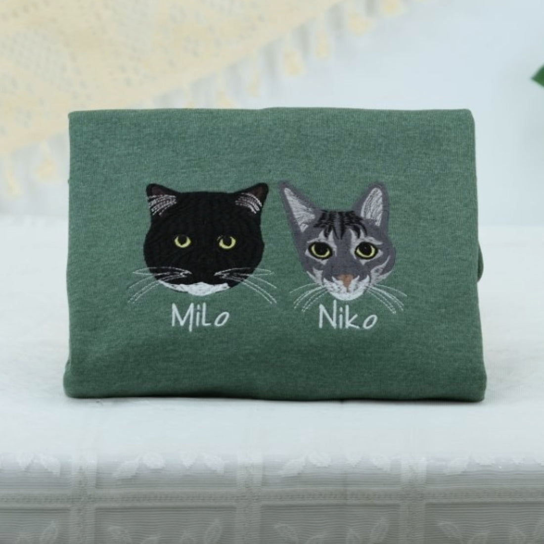 Cat Mom Portrait Sweatshirts - Custom Cat Names Embroidered Crewneck - Cat Parent Apparel