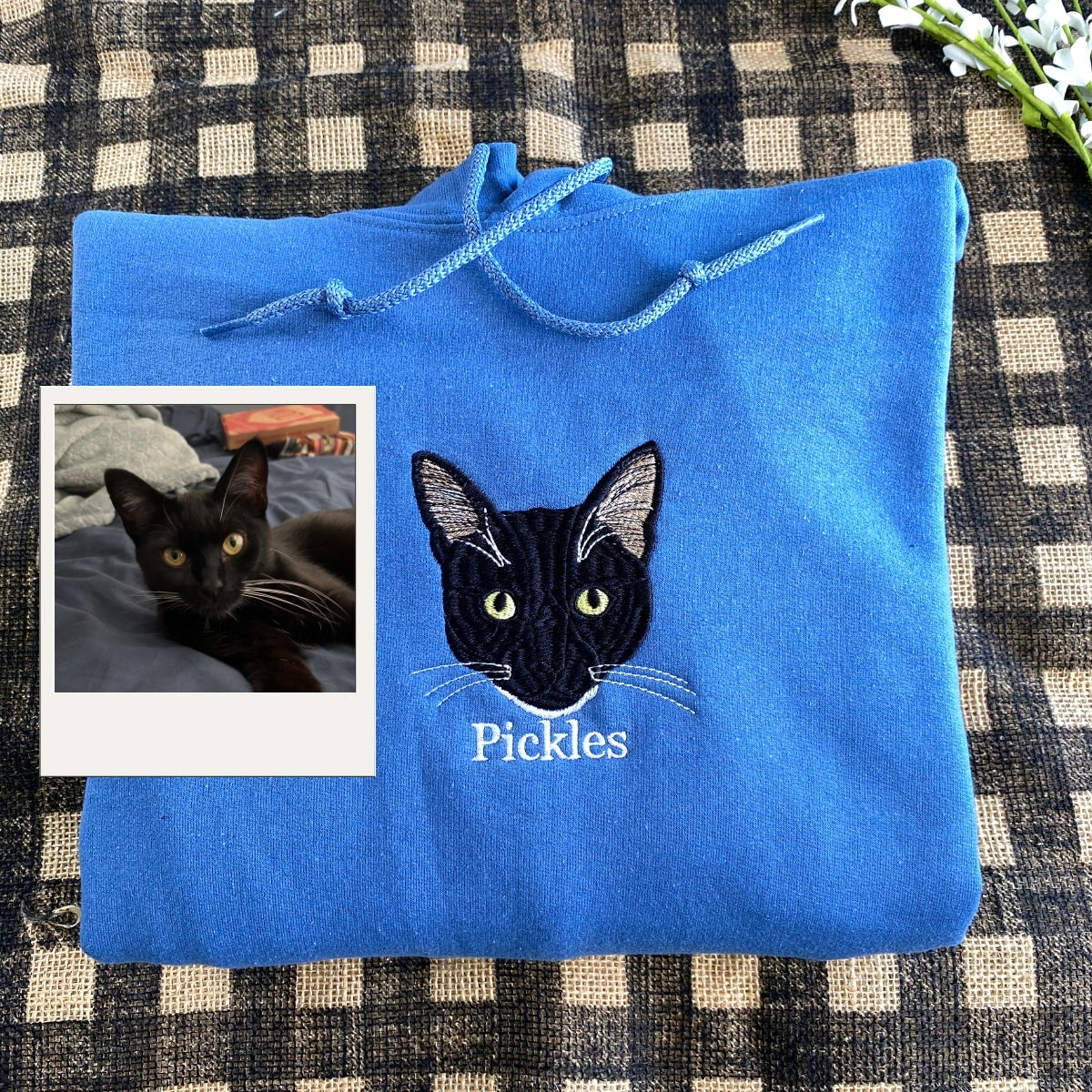 Cat Parent Hoodies - Custom Pet Face Embroidered Sweatshirts - Proud Cat Mom Dad Gift