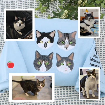 Multi Cat Face Custom Embroidered Hoodie - Personalized Cat Family Gift
