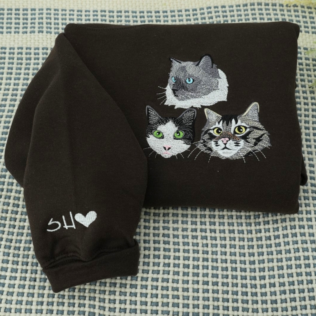 Multi Cat Face Custom Embroidered Hoodie - Personalized Cat Family Gift