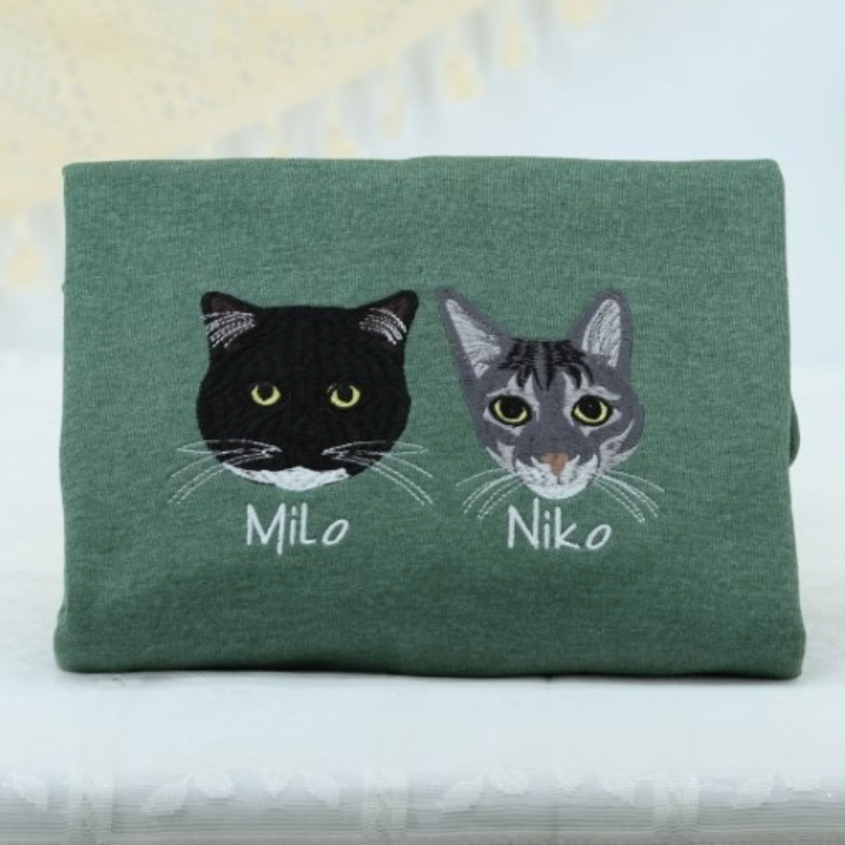 Multi Cat Face Custom Embroidered Hoodie - Personalized Cat Family Gift