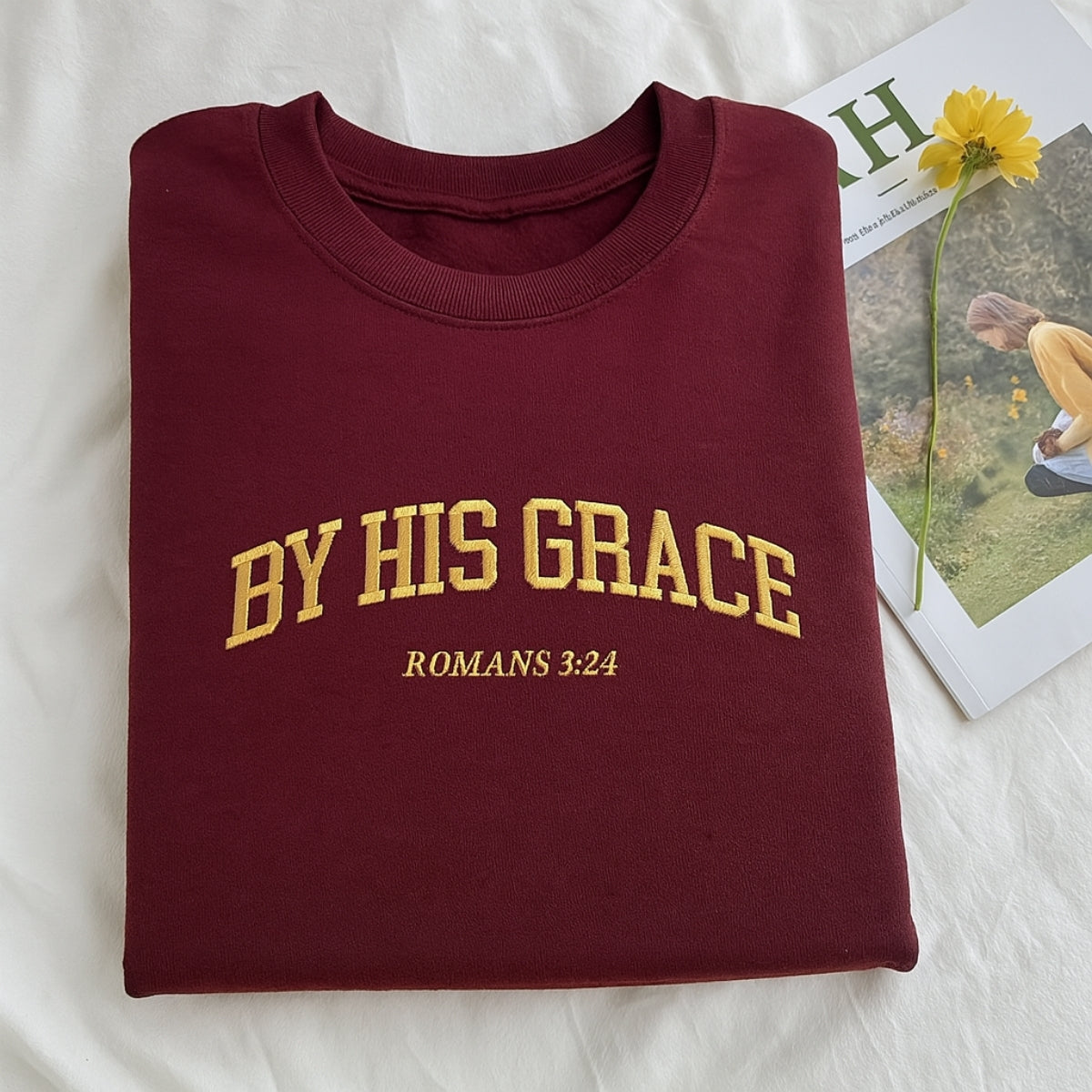 By His Grace Custom Embroidered Sweatshirt - Christian Faith Hoodie Gift