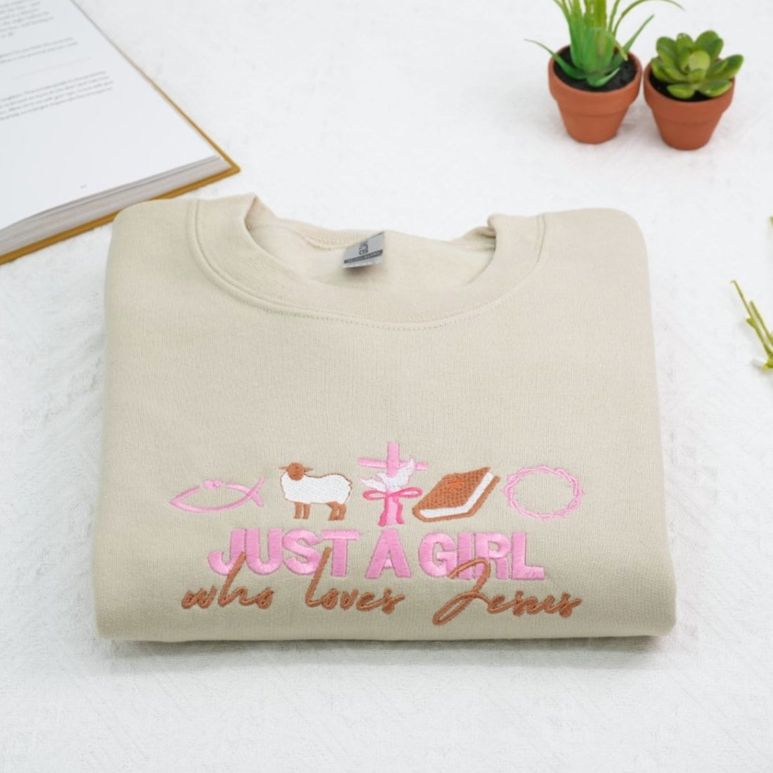 Just A Girl Who Loves Jesus Custom Embroidered Sweatshirt - Christian Gift