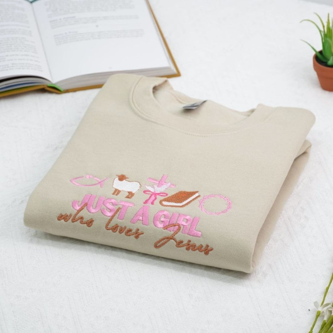 Just A Girl Who Loves Jesus Custom Embroidered Sweatshirt - Christian Gift