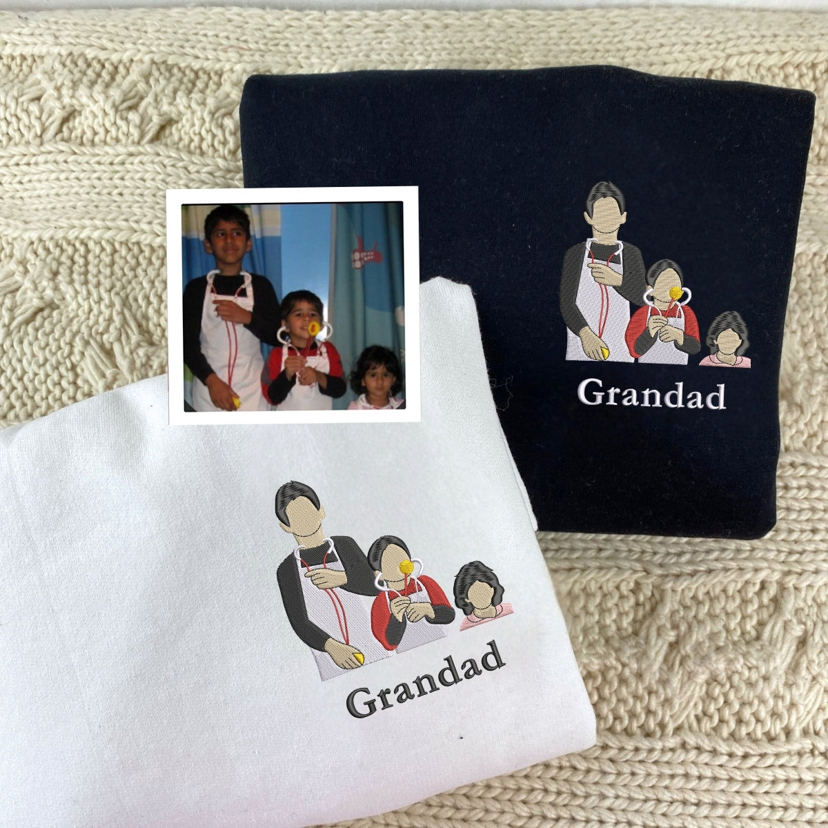 Christmas Family Photo Custom Embroidered Hoodie - Personalized Grandpa Gift