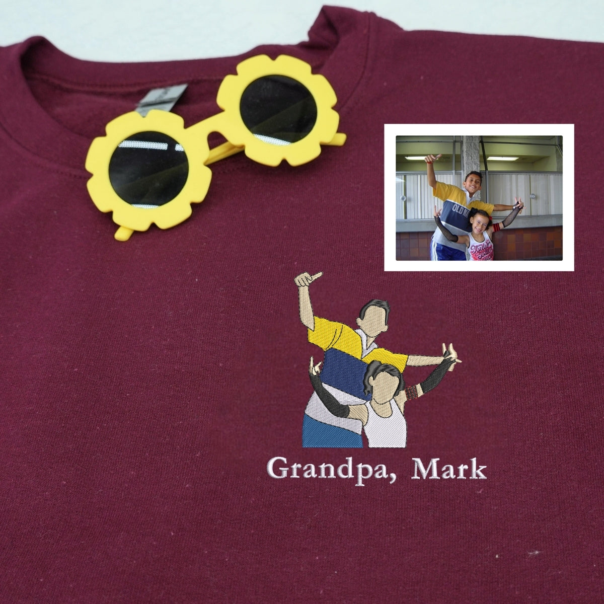 Christmas Family Photo Custom Embroidered Hoodie - Personalized Grandpa Gift