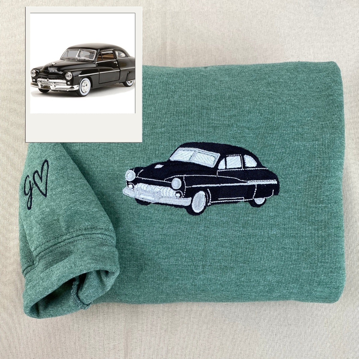 Classic Car Portrait Custom Embroidered Hoodie - Personalized Automotive Gift