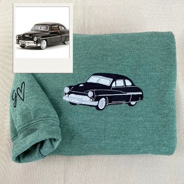 Classic Car Portrait Custom Embroidered Hoodie - Personalized Automotive Gift