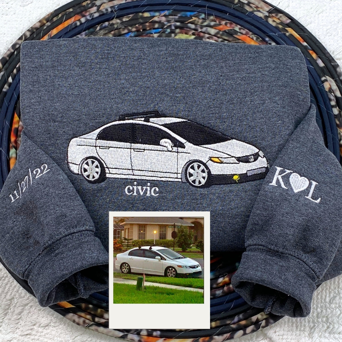 Classic Car Portrait Custom Embroidered Hoodie - Personalized Automotive Gift